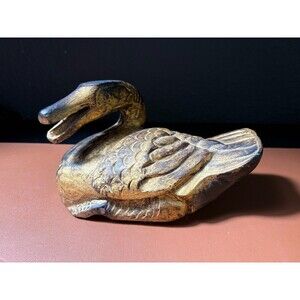 Vintage Italian Carved Wood Gold Gilded Duck Statue Home Decor 5"
